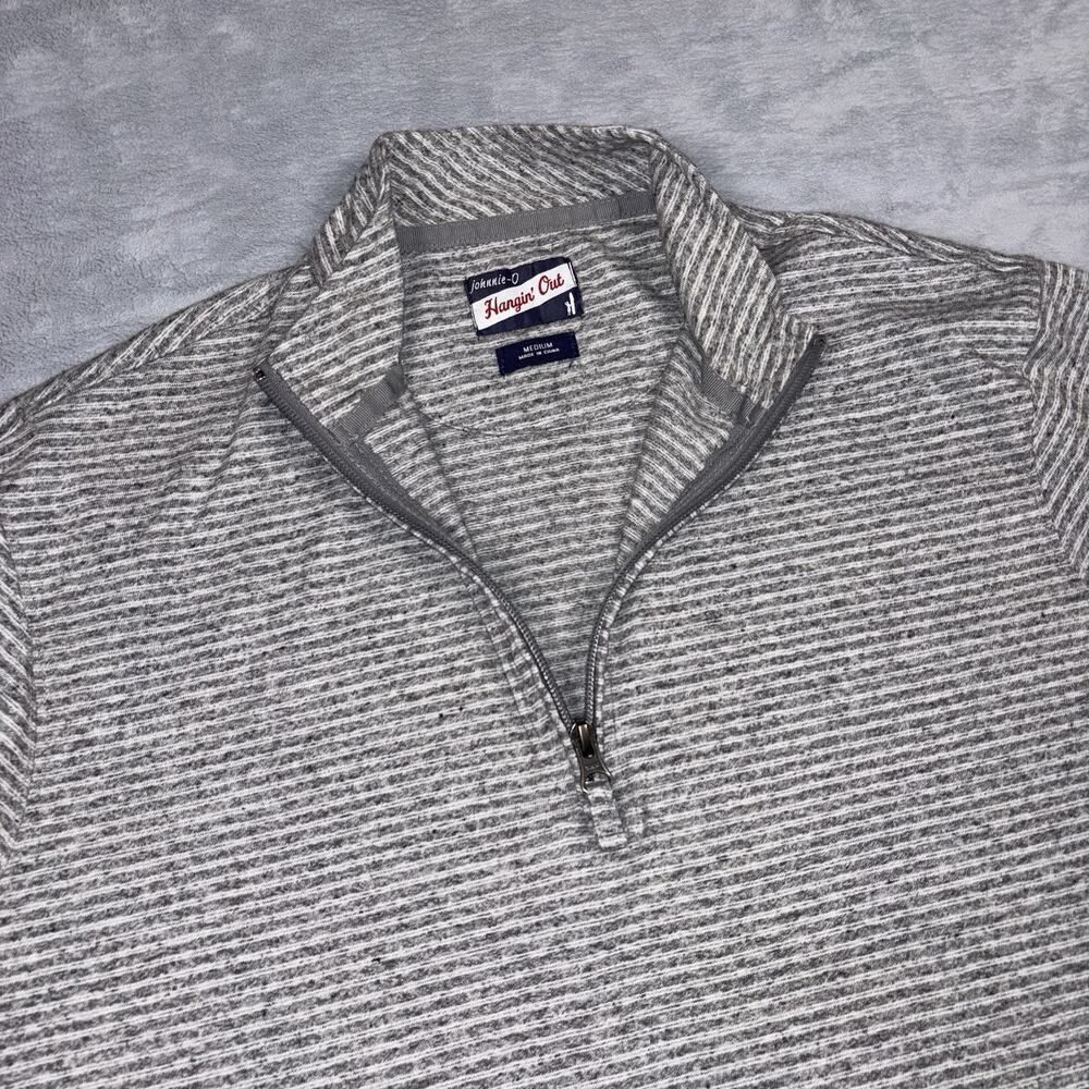 Johnnie-O 1/4 Zip Pullover Long Sleeve Shirt Men's Size Medium Gray Striped